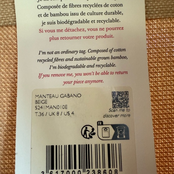 Sezane Gabano Coat - Size 4 - NWT - Picture 7 of 9